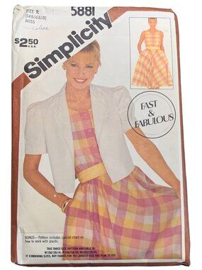 Simplicity 5881 Vintage Misses' Dress Jacket Pattern Size 14-16-18